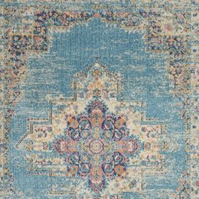 5' X 7' Blue And Ivory Southwestern Distressed Area Rug