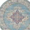 5' Blue And Ivory Southwestern Distressed Round Rug