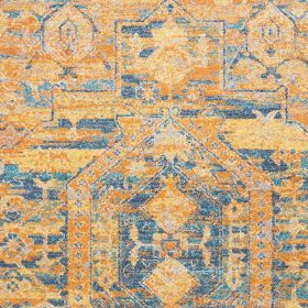 4' X 6' Teal And Gold Medallion Distressed Area Rug