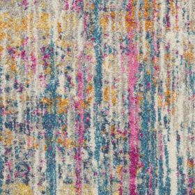 8' Ivory And Blue Abstract Runner Rug