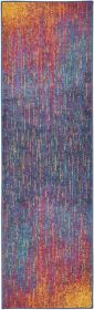 10' Blue And Orange Abstract Runner Rug