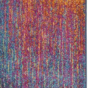 8' Blue And Orange Abstract Runner Rug