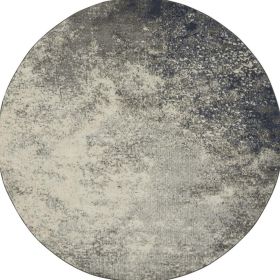 8' Gray And Ivory Abstract Round Rug