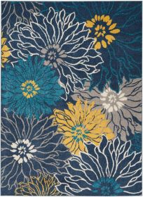 5' X 7' Blue And Gold Floral Area Rug