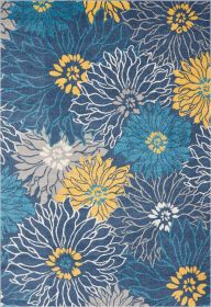 7' X 10' Blue And Gold Floral Area Rug