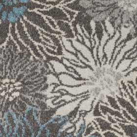 10' Blue And Gray Floral Runner Rug