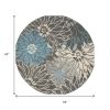 5' Blue And Gray Floral Round Rug