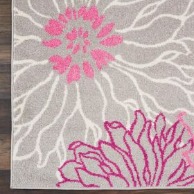 6' Gray And Pink Floral Runner Rug