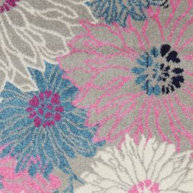 10' Gray And Pink Floral Runner Rug