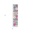 10' Gray And Pink Floral Runner Rug