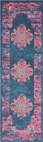 6' Blue And Pink Medallion Distressed Runner Rug