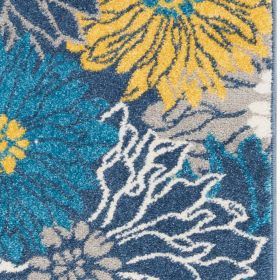 6' Blue And Gold Floral Runner Rug