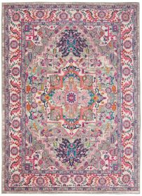 5' X 7' Light Gray And Pink Medallion Area Rug