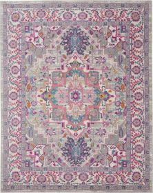 7' X 10' Light Gray And Pink Medallion Area Rug