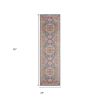 8' Teal And Ivory Medallion Distressed Runner Rug
