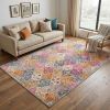 5' X 7' Gray Blue And Orange Quatrefoil Distressed Area Rug