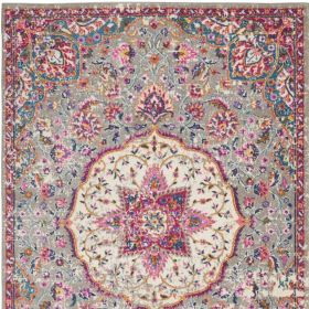5' X 7' Gray And Ivory Medallion Area Rug