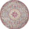 5' Gray And Pink Medallion Round Rug
