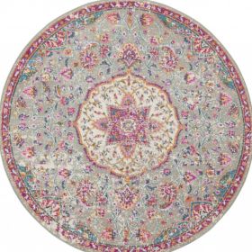 5' Gray And Pink Medallion Round Rug