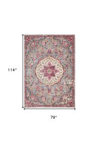 7' X 10' Gray And Ivory Medallion Area Rug