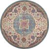4' Ivory And Blue Medallion Round Rug