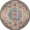 8' Ivory And Blue Medallion Round Rug