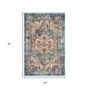 2' X 3' Ivory And Blue Oriental Distressed Area Rug