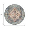 4' Ivory And Blue Oriental Distressed Round Rug