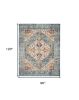 8' X 10' Ivory And Blue Oriental Distressed Area Rug
