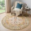5' Yellow And Ivory Floral Medallion Round Rug