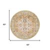 5' Yellow And Ivory Floral Medallion Round Rug