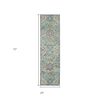 6' Ivory And Blue Oriental Distressed Runner Rug