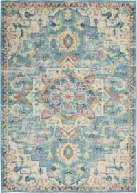 7' X 10' Ivory And Turquoise Oriental Distressed Area Rug