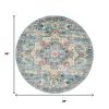 8' Ivory And Blue Oriental Distressed Round Rug