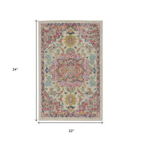 2' X 3' Pink And Ivory Southwestern Distressed Area Rug