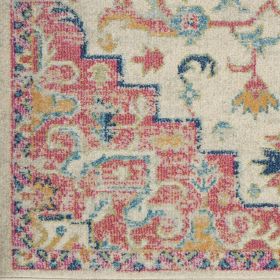 6' Pink And Ivory Southwestern Distressed Runner Rug