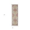 8' Pink And Ivory Southwestern Distressed Runner Rug