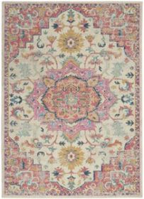 5' X 7' Pink And Ivory Southwestern Distressed Area Rug