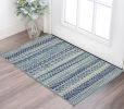 2' X 3' Blue And Ivory Striped Area Rug