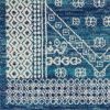 8' Navy Blue And Ivory Tribal Runner Rug