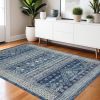 4' X 6' Navy Blue And Ivory Tribal Area Rug
