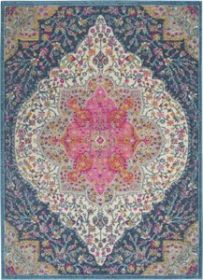 4' X 6' Blue And Ivory Medallion Distressed Area Rug