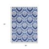 5' X 7' Blue And Ivory Damask Distressed Area Rug