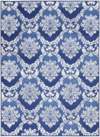 5' X 7' Blue And Ivory Damask Distressed Area Rug