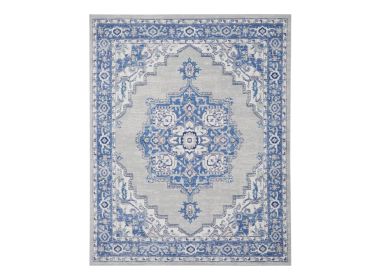 4' X 6' Blue And Gray Medallion Area Rug