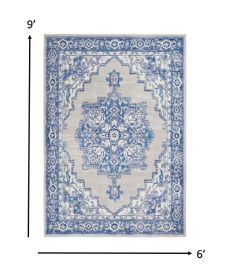 6' X 9' Blue And Gray Floral Area Rug
