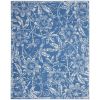 5' X 7' Blue And Ivory Floral Vines Distressed Area Rug
