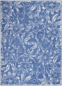 6' X 9' Blue And Ivory Floral Distressed Area Rug