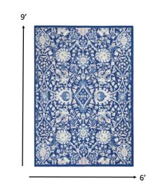 6' X 9' Blue And Ivory Floral Area Rug