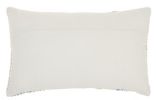 12" X 20" Beige Blue and Ivory Geometric Cotton Throw Pillow With Textured Appliques